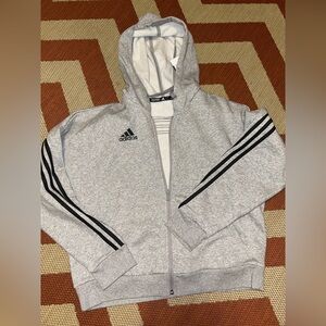 Adidas Light Gray Hoodie with Black Stripes